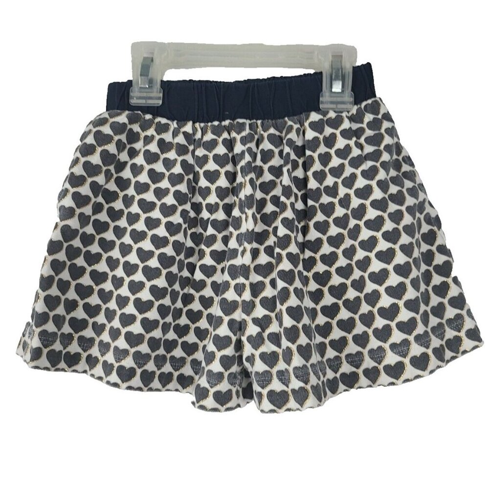 Crewcuts Girls Shorts Size 5 White Navy Blue Heart Print‎ Elastic Waist Pull On
